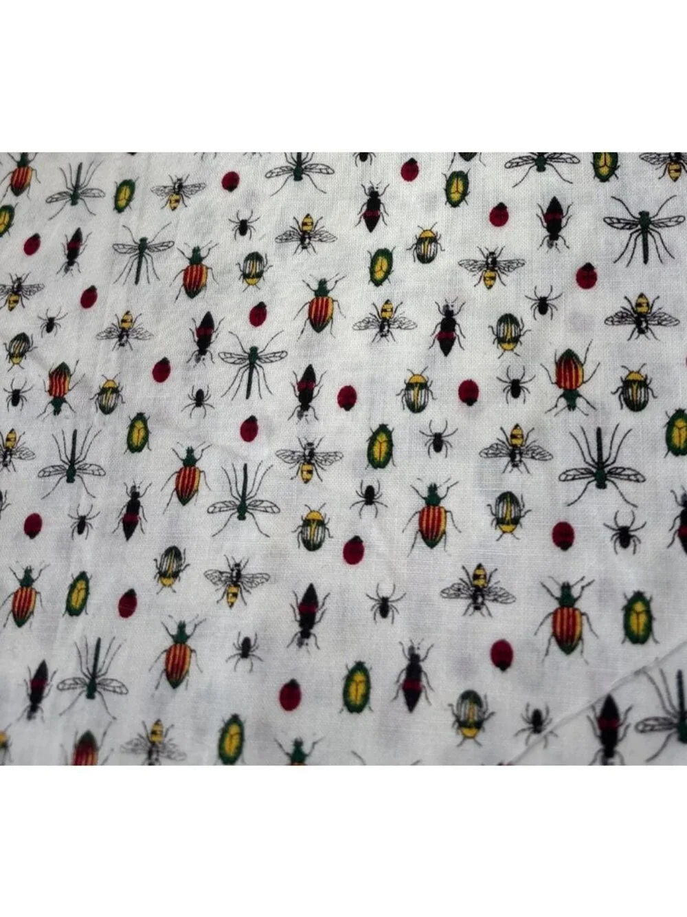 Bug Print White Cotton Fabric 16